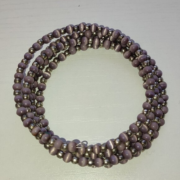 Spiral Beaded Bracelet Purple Vintage Jewelry Boho Style - Picture 1 of 7